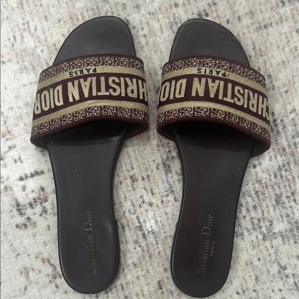 Dior Brown Sandals with Wide Strap and Textured Footbed